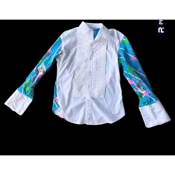 VTG Hand Tailored  Kaseys Tuxedo Shirt Small  Hawaii Gecko Palm Tree Pro… - Picture 2 of 12